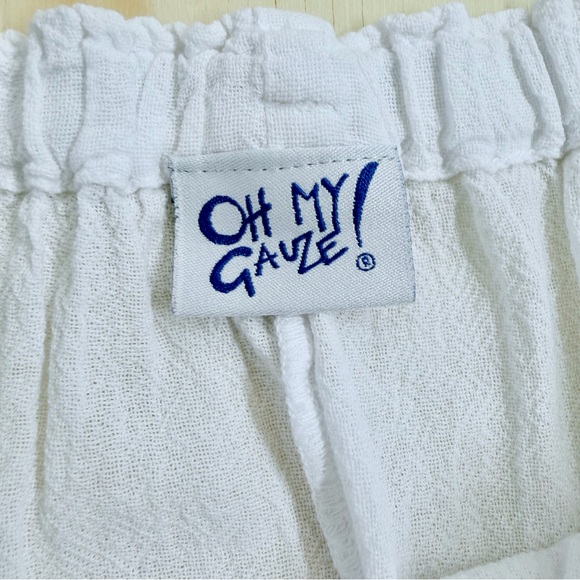 Oh My Gauze White Cotton Gauze Balloon Crop Pants Elastic Waist Lagenlook - Picture 3 of 7